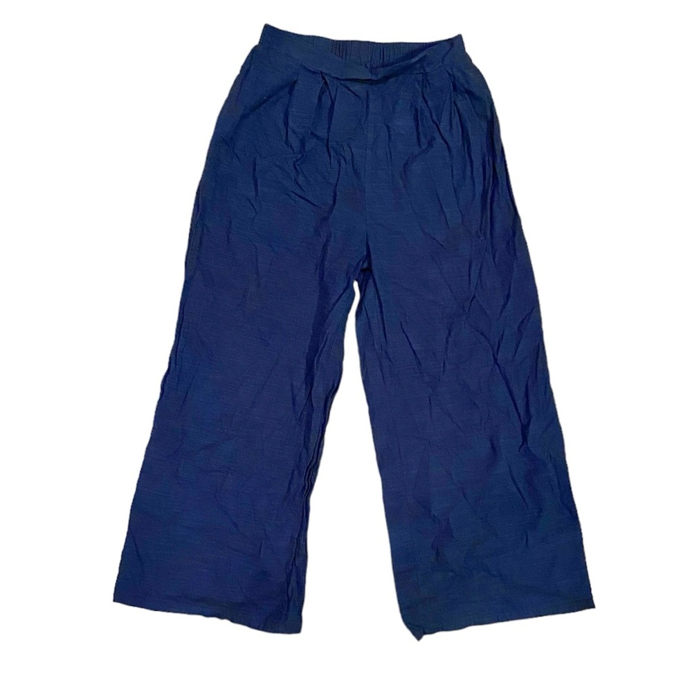 Shein Women Pleated Pants Navy Blue XS Linen Cotton Teen Girl Wide Short Capri